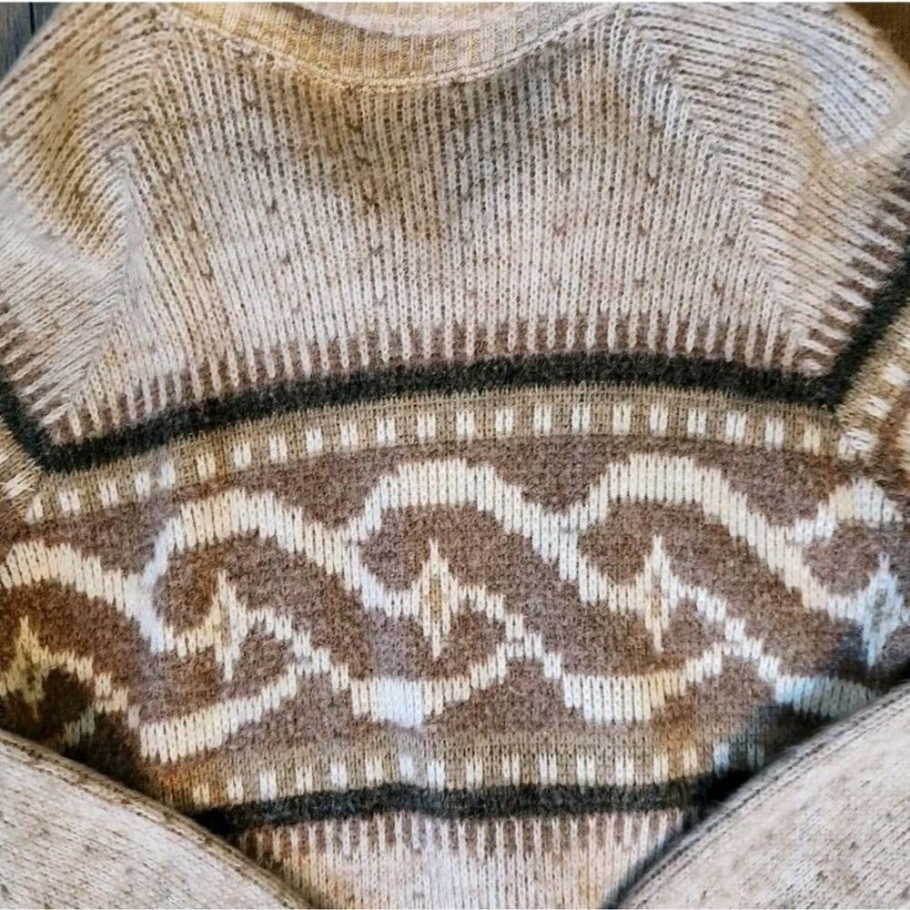 Vintage Handmade Cowichan Style Wool Knit Zip Cardigan Oversized Med Sweater 70s - Picture 7 of 10